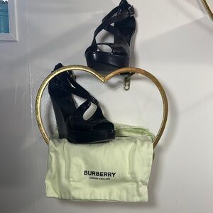 Burberry Black Strappy Wedge Sandals